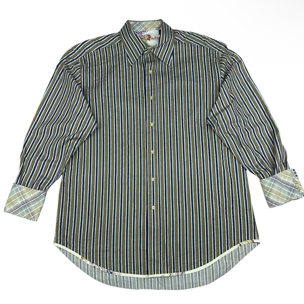 Robert Graham roll-up cuff L.S.stripped shirt,  plaid cuff  Size L